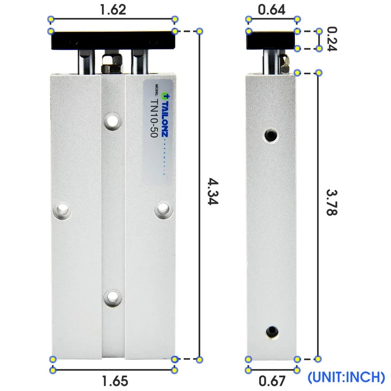 TAILONZ PNEUMATIC 10mm Bohrung 50mm Hub Doppelstange Doppeltwirkend Aluminium Druckluftzylinder TN10