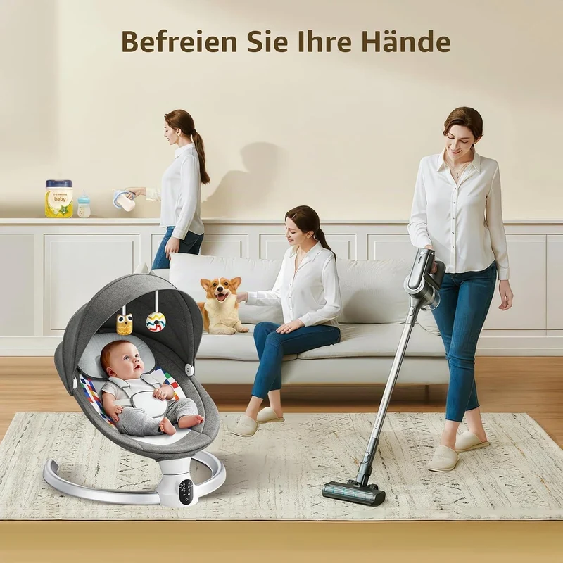 Hlieeosfcn Babywippe für Kinder,Babywippe Elektrisch mit 5 Natürlichen Schaukelgeschwindigkeiten,Ele
