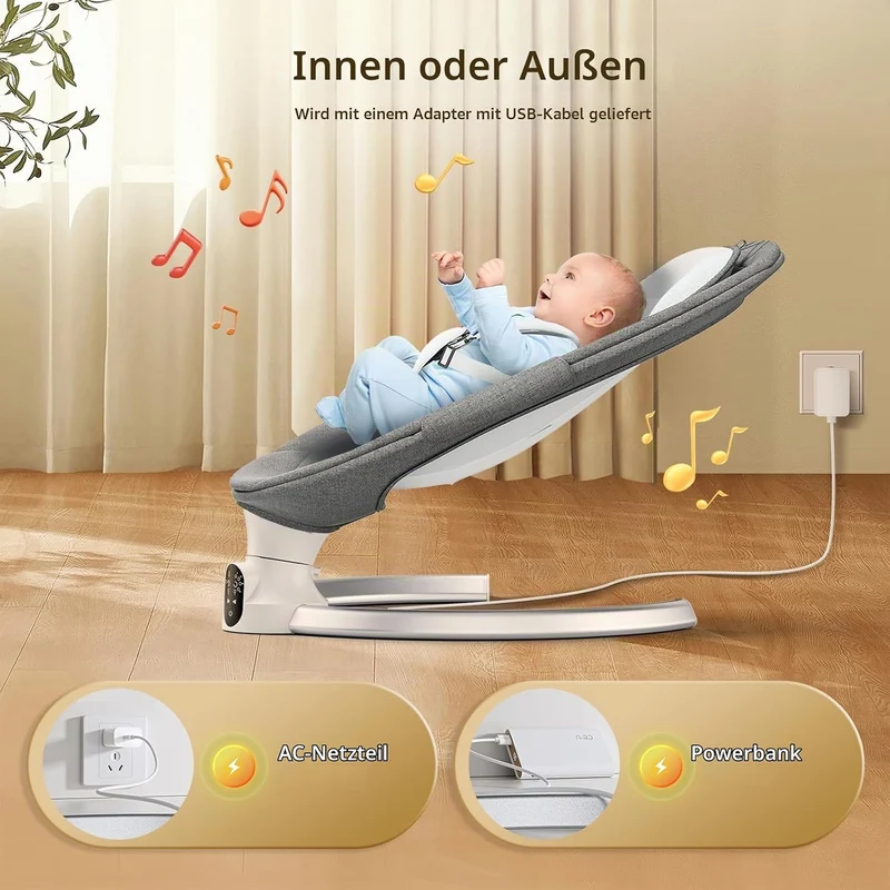 Hlieeosfcn Babywippe für Kinder,Babywippe Elektrisch mit 5 Natürlichen Schaukelgeschwindigkeiten,Ele