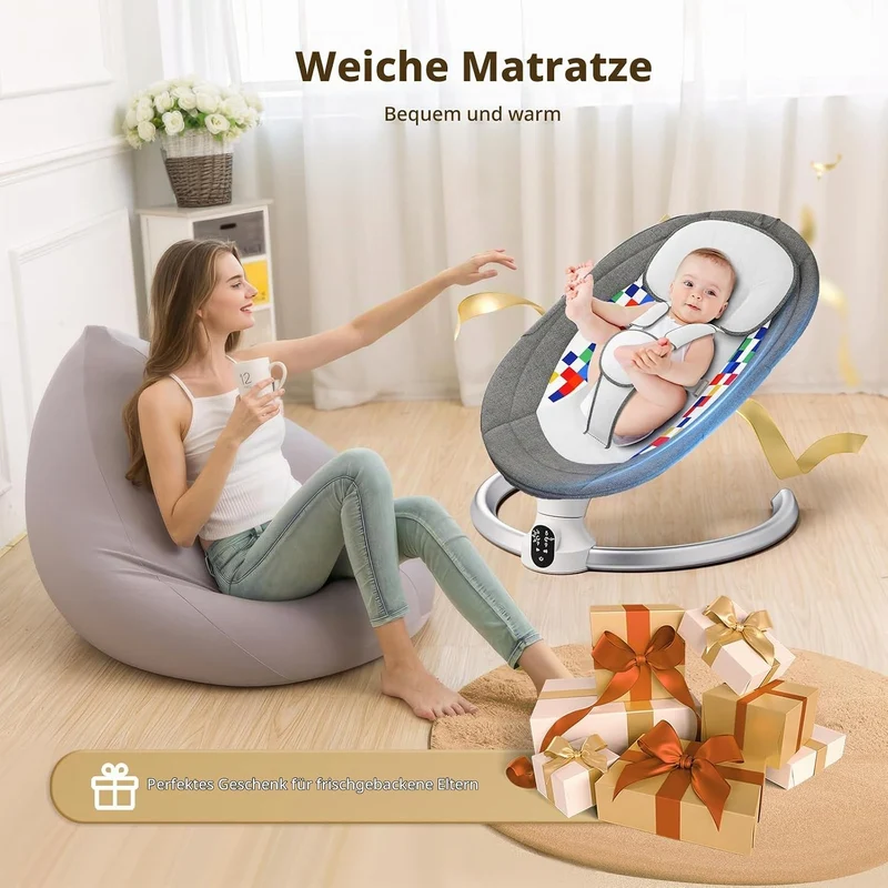Hlieeosfcn Babywippe für Kinder,Babywippe Elektrisch mit 5 Natürlichen Schaukelgeschwindigkeiten,Ele