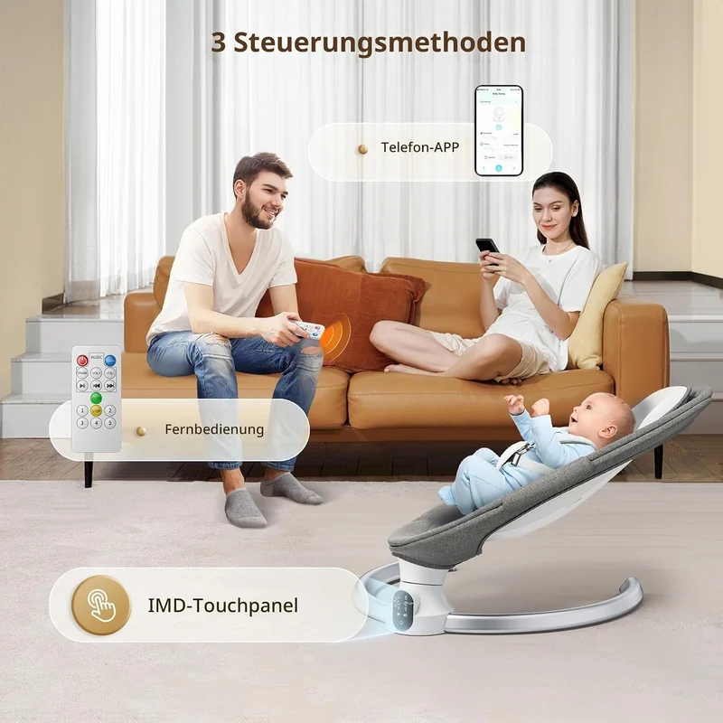 Hlieeosfcn Babywippe für Kinder,Babywippe Elektrisch mit 5 Natürlichen Schaukelgeschwindigkeiten,Ele