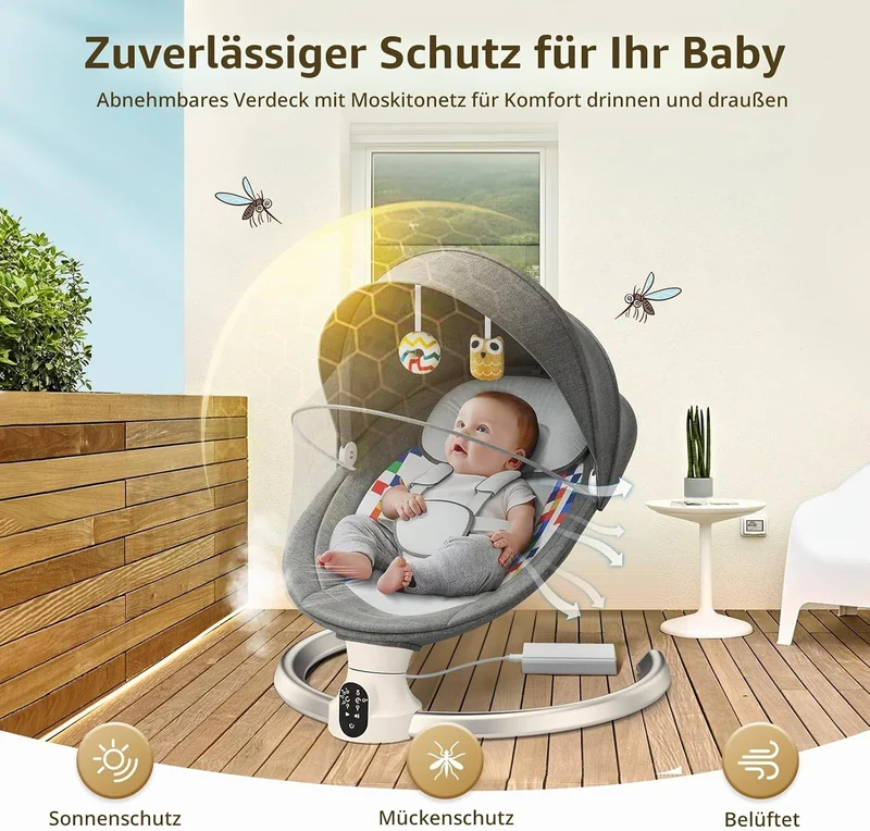 Hlieeosfcn Babywippe für Kinder,Babywippe Elektrisch mit 5 Natürlichen Schaukelgeschwindigkeiten,Ele
