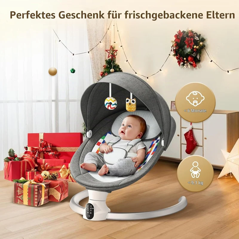Hlieeosfcn Babywippe für Kinder,Babywippe Elektrisch mit 5 Natürlichen Schaukelgeschwindigkeiten,Ele