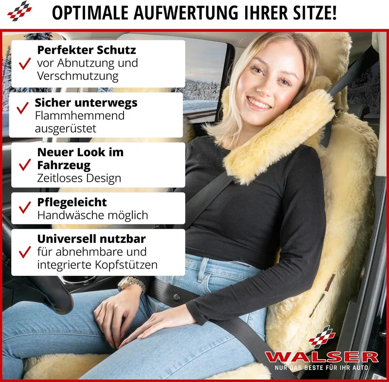 Walser Premium Lammfell Sitzauflage Marla, 100% Lammfell Autositz Sitzauflage mit 5cm Wollhöhe, Sitz