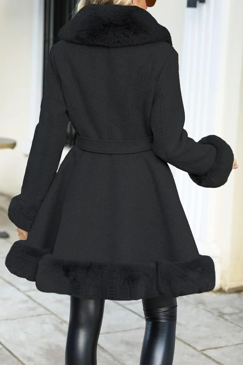 Giolshon Langer Damen Oberbekleidung aus Kunstleder und Wollimitat mit Gürtel Fleece Kleid Warmer Wi