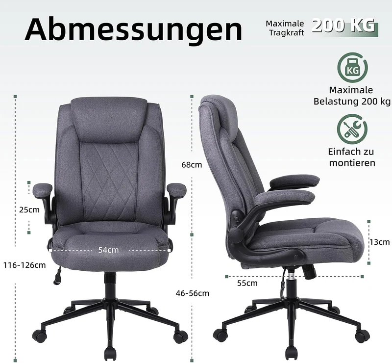 Youhauchair Bürostuhl Ergonomisch, Dunkelgrau | Ergonomisches Design, Hoher Rückenlehne, maximale