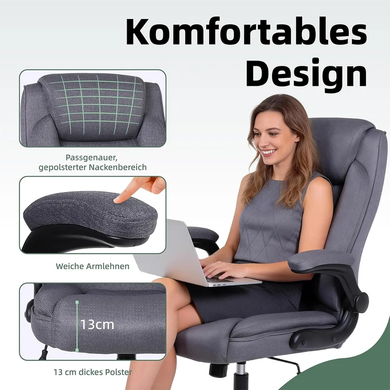 Youhauchair Bürostuhl Ergonomisch, Dunkelgrau | Ergonomisches Design, Hoher Rückenlehne, maximale