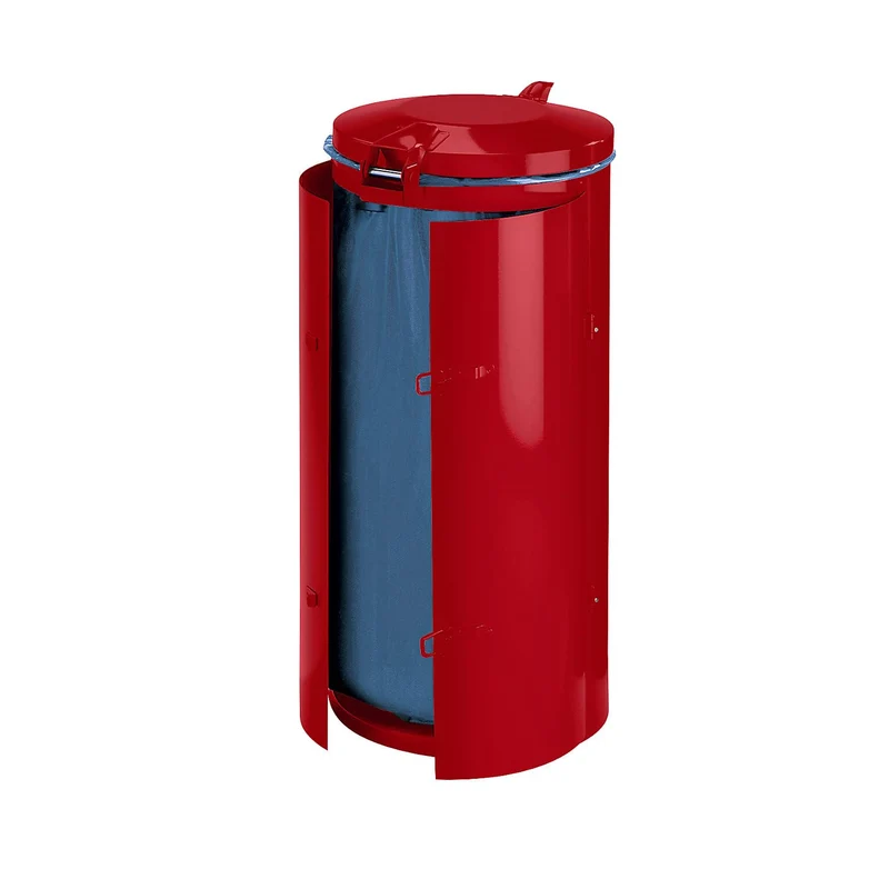 VAR | Stahlblech-Abfallsammler | für Volumen 120 l | mit Doppelflügeltür | Rot mit Metalldeckel