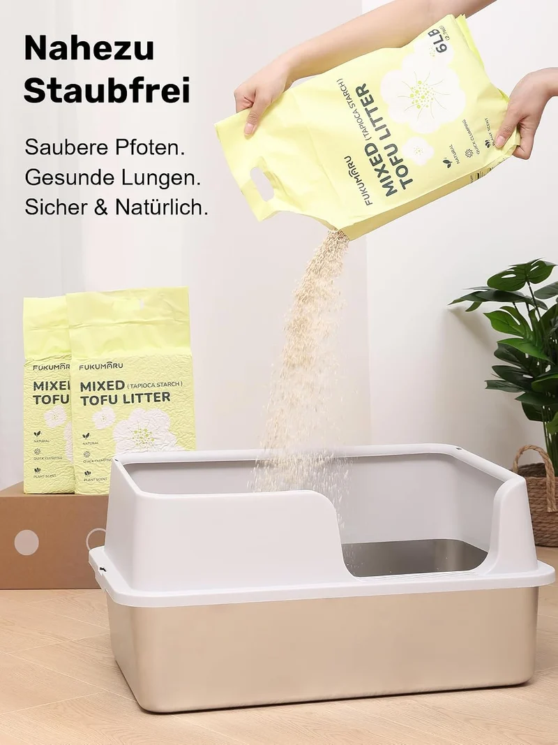FUKUMARU Tofu Katzenstreu mit Kassava 10.8KG. Antihaftende Ultraklumpende, Staubfrei, natürlicher Ga