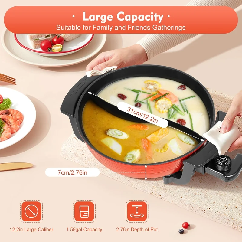 Shabu Hot Pot Elektrische Feuertopf Kochtopf 6L Heisser Topf Yin Yang Hotpot MultifunktionalePfanne
