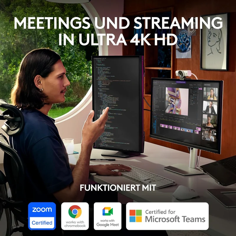 Logitech MX Brio Ultra HD 4K Collaboration and Streaming Webcam, 1080p at 60 FPS, Dual Noise Reducin