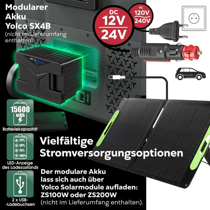Yolco TCX60 Kompressor Kühlbox 50-60L - Dual Zone 12/24V & 100-240V Space Grey 50L, Space Grey 50L