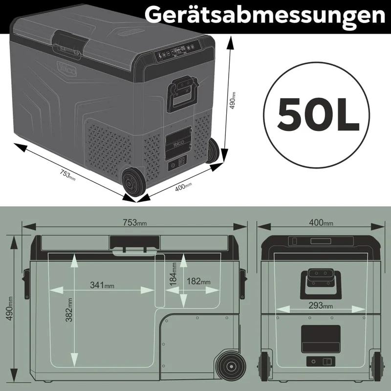 Yolco TCX60 Kompressor Kühlbox 50-60L - Dual Zone 12/24V & 100-240V Space Grey 50L, Space Grey 50L