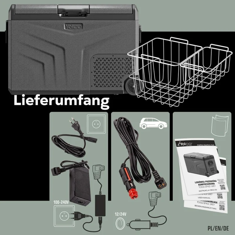 Yolco TCX60 Kompressor Kühlbox 50-60L - Dual Zone 12/24V & 100-240V Space Grey 50L, Space Grey 50L