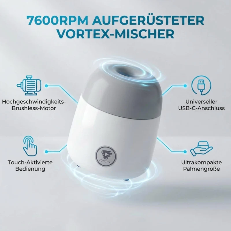 7600 U/min Mini-Vortex-Mischer und Farbrüttler, USB-C-betriebener Labor-Vortex-Rüttler mit Touch-Fun