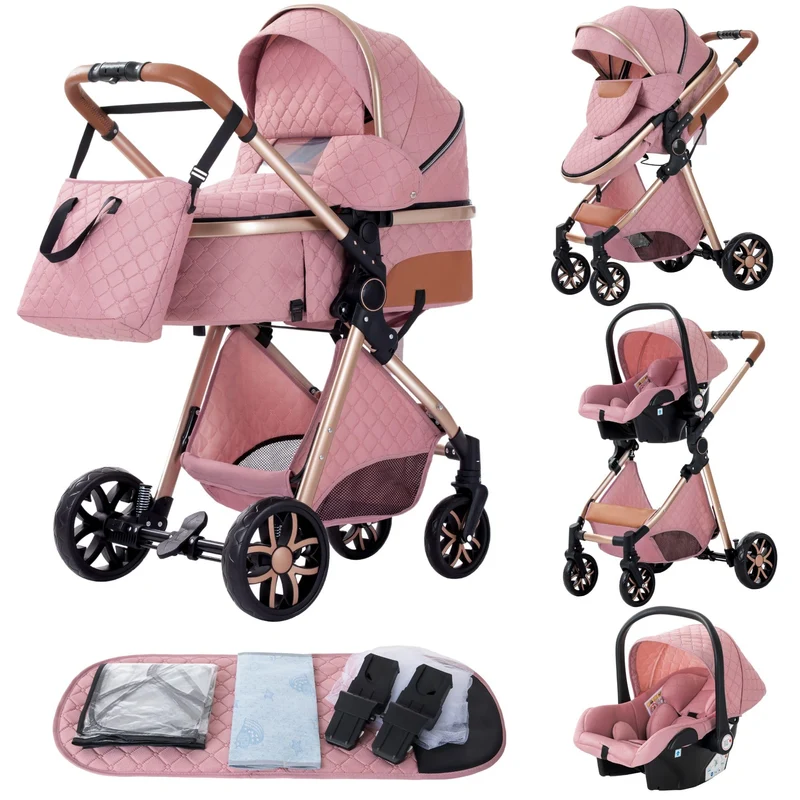 YAZOCO kinderwagen 3 in 1 Zusammenklappbar kinderwagen Komplettset Becherhalter, Moskitonetz, Fussab