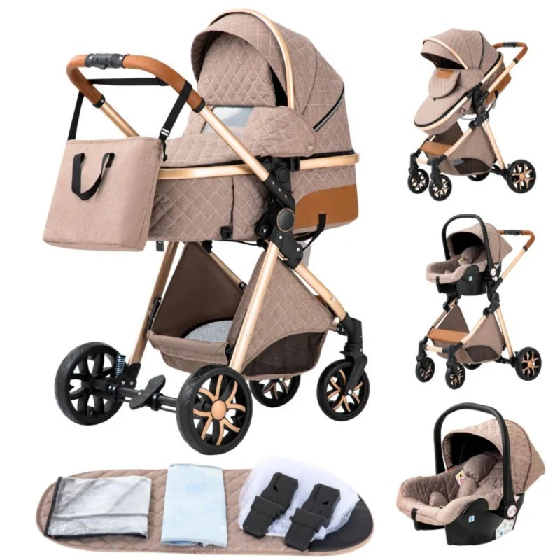 YAZOCO kinderwagen 3 in 1 Buggy Babybett Komplett Set Einem Klick Zusammenklappbarer Kinderwagen, Ko