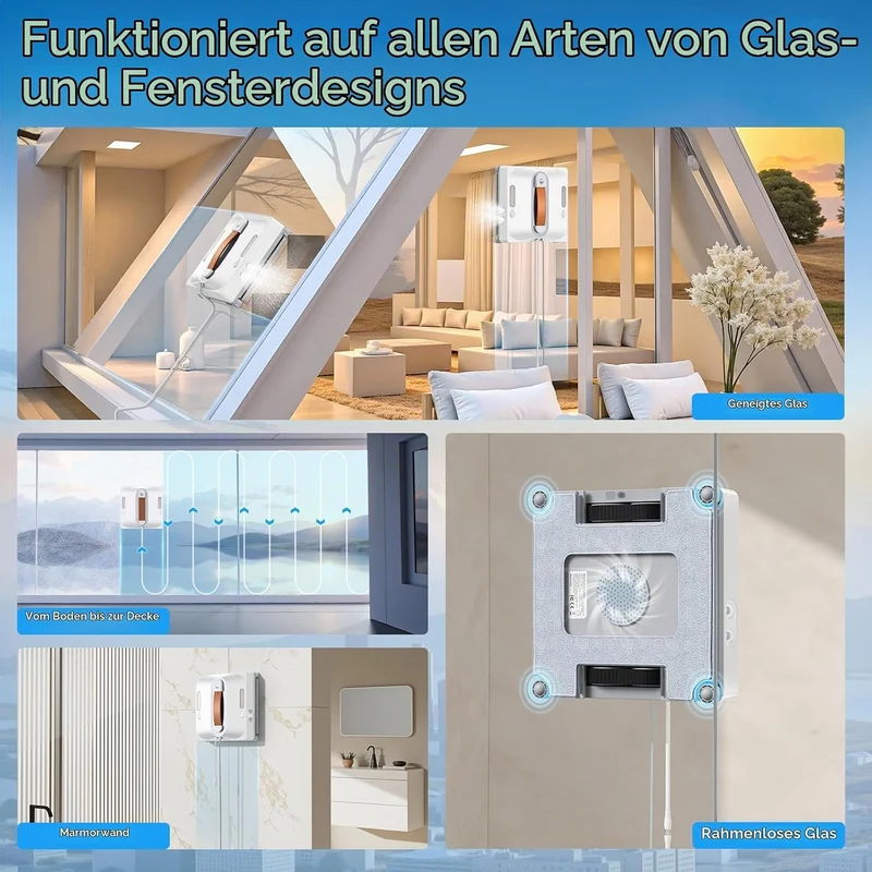 Lubluelu Auto Window Cleaning Robot, Upgraded 4 Water Spray & 8-Layer Safety Protection System,Sucti