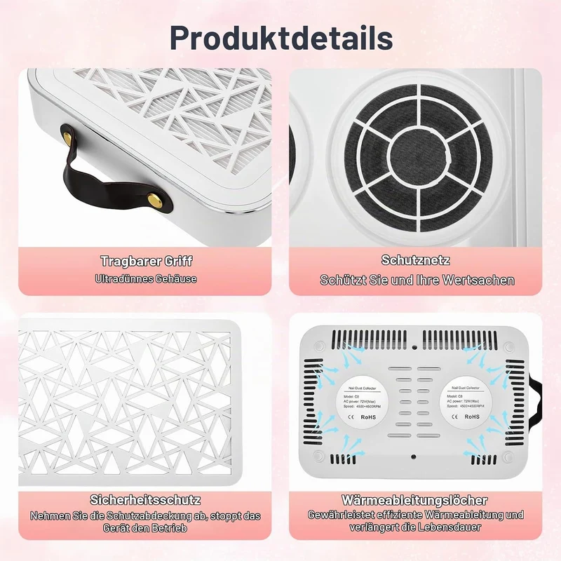 Professionell Staubabsaugung für Nägel, 9000RPM Nagelstaubsauger mit Filter, Einstellbarer Saugstark