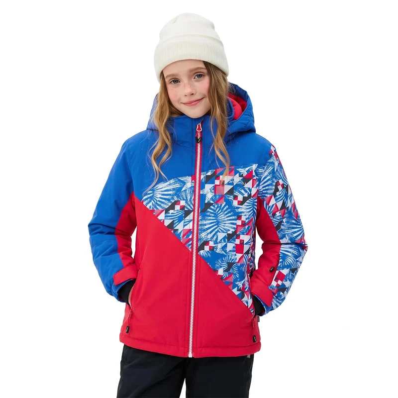SMONTY Mädchen Skijacke, wasserdicht, warm, mit Kapuze, Schnee-Wintermantel für Kinder 164-176 Rot B