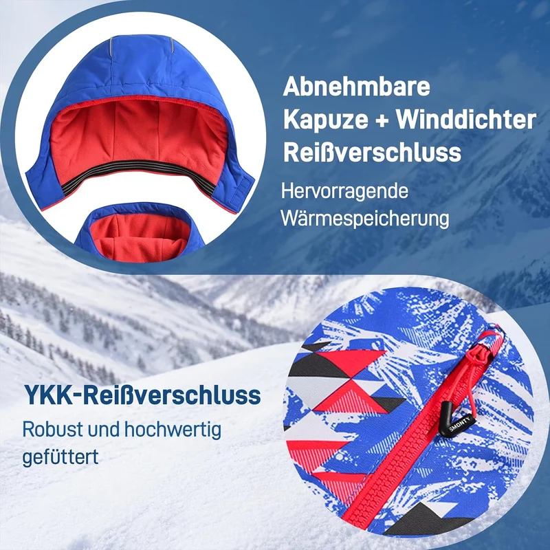 SMONTY Mädchen Skijacke, wasserdicht, warm, mit Kapuze, Schnee-Wintermantel für Kinder 164-176 Rot B