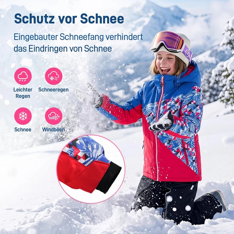 SMONTY Mädchen Skijacke, wasserdicht, warm, mit Kapuze, Schnee-Wintermantel für Kinder 164-176 Rot B