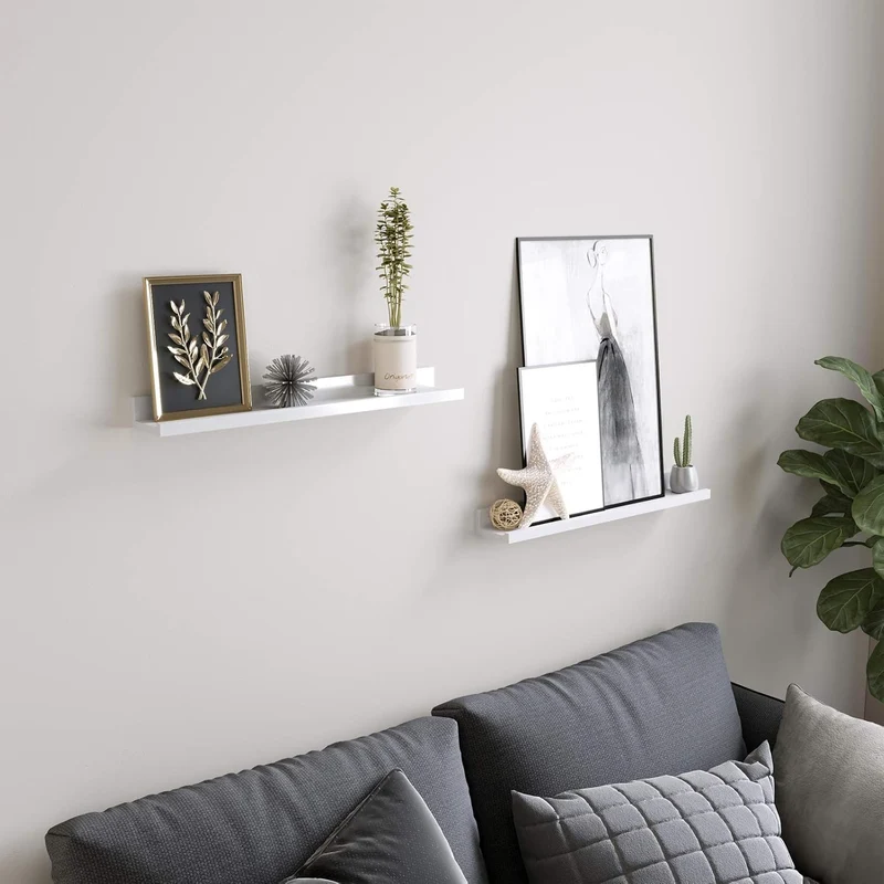 SONGMICS Wandregal, 2er Set, Schweberegale mit Hochglanzlackierung, 10 x 60 cm, Wandboard für Bilder