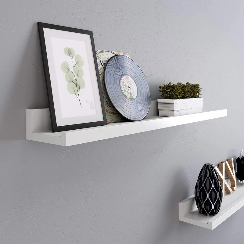 SONGMICS Wandregal, 2er Set, Schweberegale mit Hochglanzlackierung, 10 x 60 cm, Wandboard für Bilder