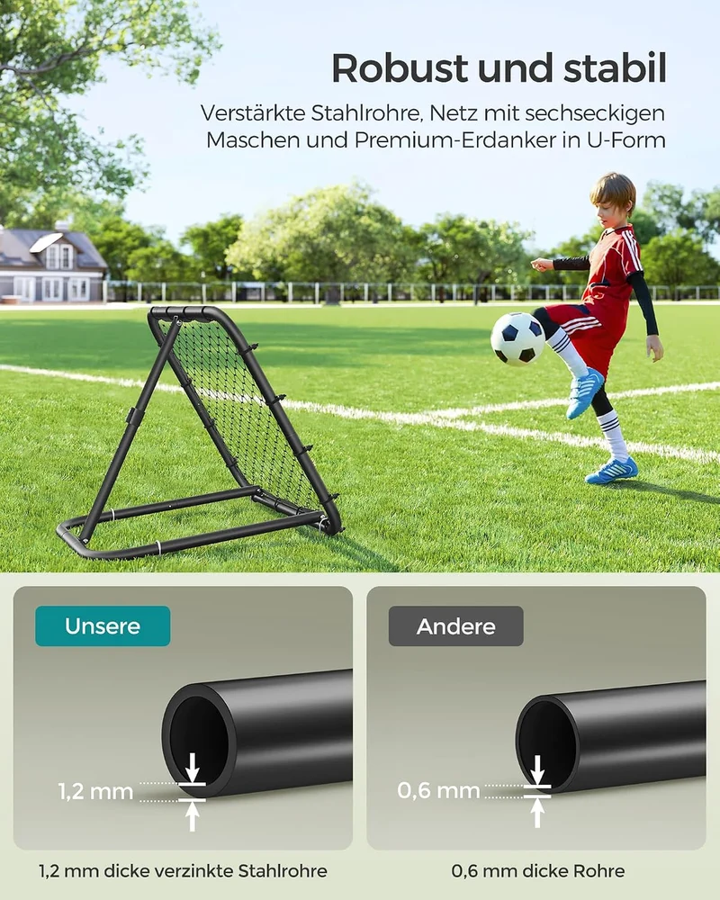 SONGMICS Rebounder für Fussball, Fussballtor Kinder, tragbar, Fussball-Rebounder, Fussballtor mit St