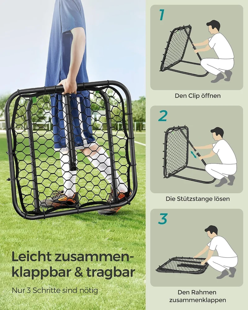 SONGMICS Rebounder für Fussball, Fussballtor Kinder, tragbar, Fussball-Rebounder, Fussballtor mit St
