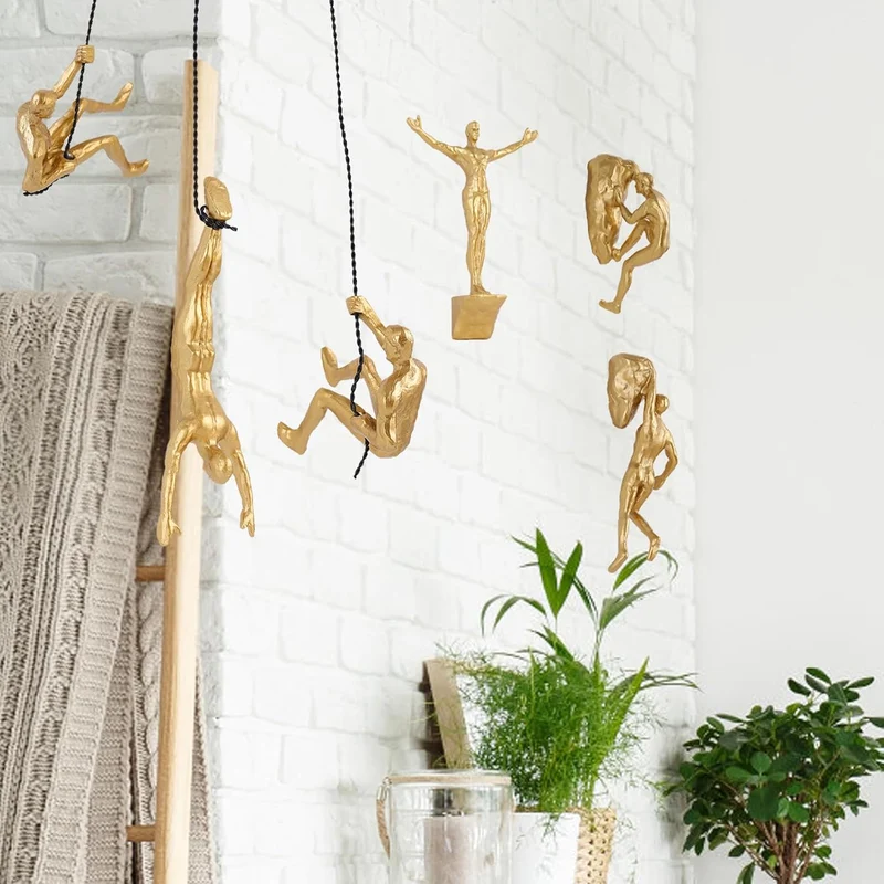 6er Set Kletterer Wanddeko Skulptur – Nordisch-Moderne Deko Figur, Einzigartige Kletternde Figur für