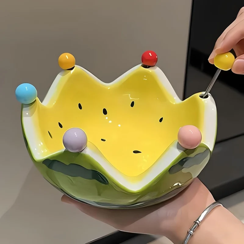 Wassermelon -Obstschale, Wassermelone Rot & grüner Keramik -Tauchschalen, dekorative Obstschale mit