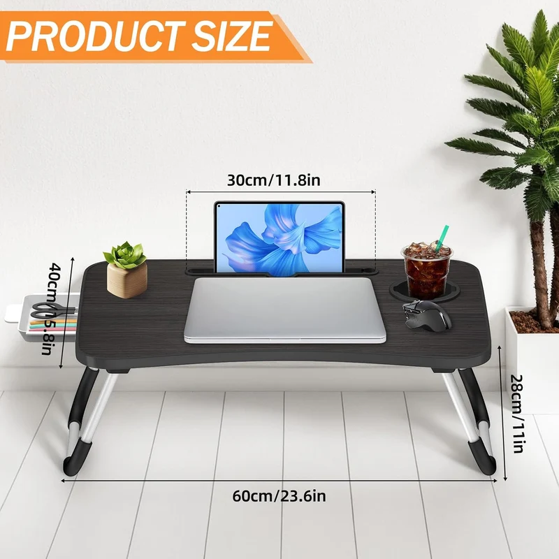 Klappbarer Laptop-Schreibtisch 60x40cm – Leichter, Multifunktionaler Bett Schreibtisch mit Kartensch