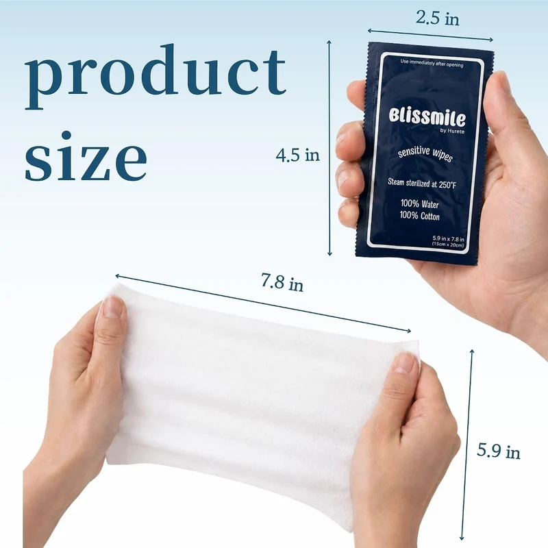 blissmile Feuchttücher aus 100 % Wasser und Baumwolle, Reisegrösse, einzeln verpackt, parfüm- und ko