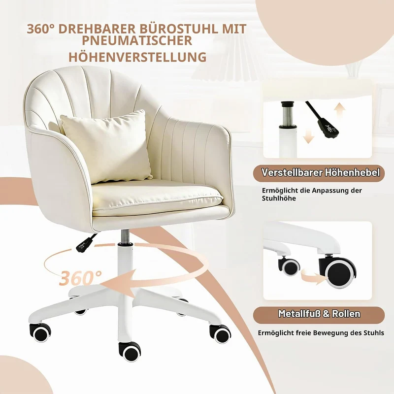 Ergonomischer Bürostuhl, 360° drehbar Höhenverstellbar, SamtStuhl mit Kopfkissen, Homeoffice Stuhl b