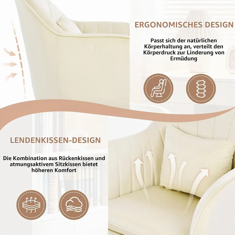 Ergonomischer Bürostuhl, 360° drehbar Höhenverstellbar, SamtStuhl mit Kopfkissen, Homeoffice Stuhl b