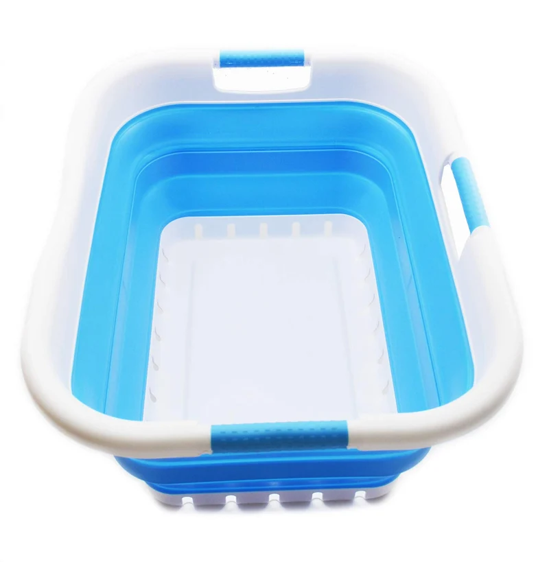 SAMMART 41L Collapsible 3 Handled Plastic Laundry Basket - Foldable Pop Up Storage Container/Organiz