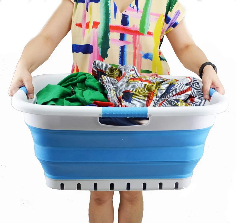 SAMMART 41L Collapsible 3 Handled Plastic Laundry Basket - Foldable Pop Up Storage Container/Organiz