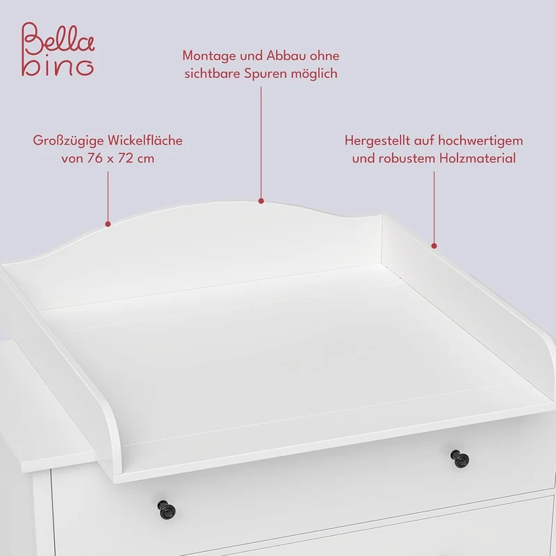 BELLABINO Oti Wickelaufsatz - Wickeltischaufsatz für Malm, Hemnes, Nordli Kommoden in weiss - Wellig