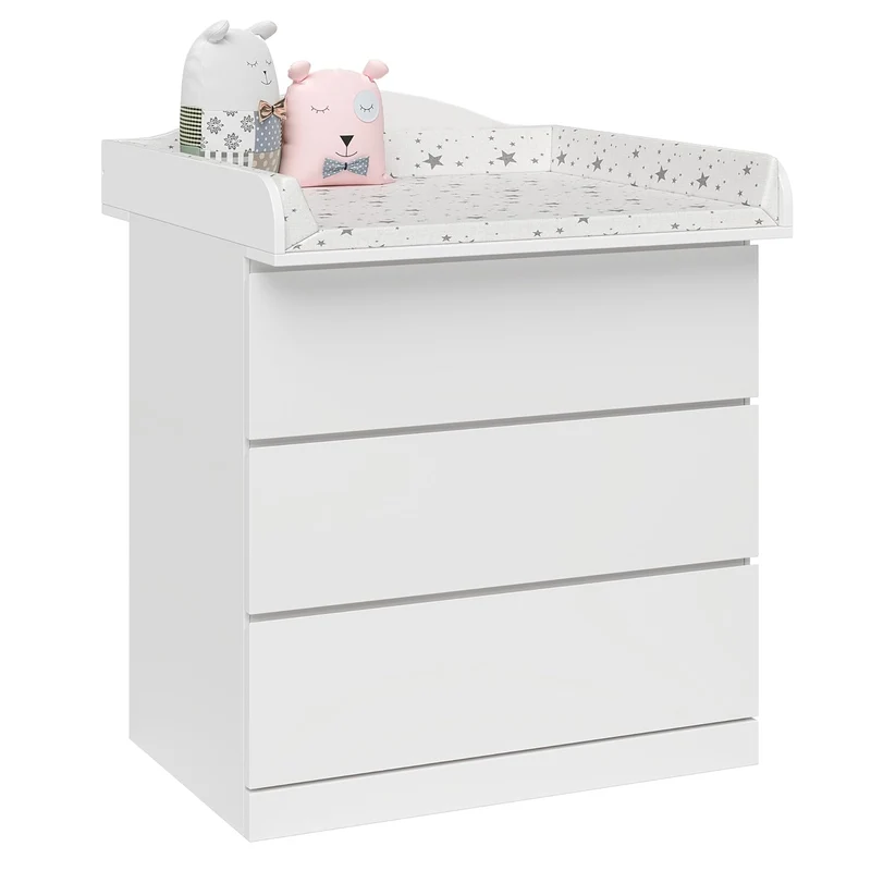 BELLABINO Oti Wickelaufsatz - Wickeltischaufsatz für Malm, Hemnes, Nordli Kommoden in weiss - Wellig
