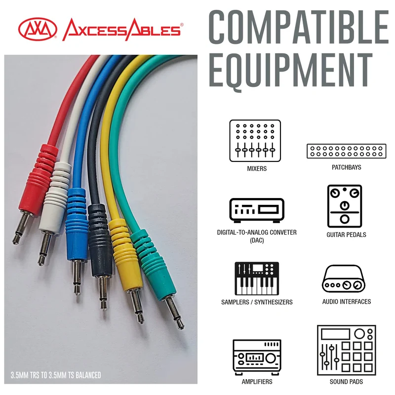 AxcessAbles 3,5 mm TS auf 3,5 mm TS-Patchkabel, 0,3 m, 6 Stück, 3,5 mm TS Eurorack Synthesizer-Audio
