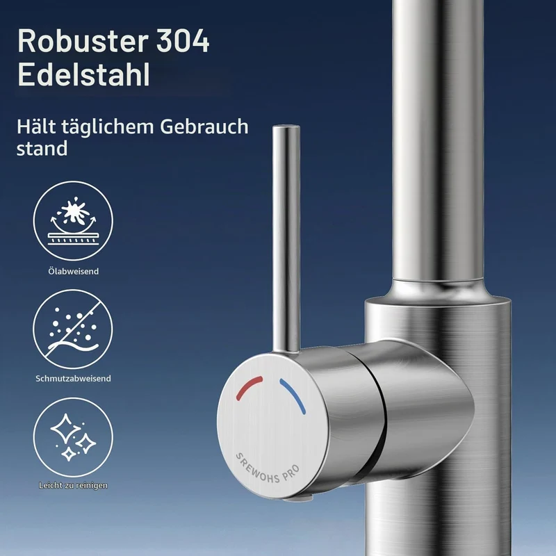 Küchenarmatur mit Ausziehbrause, 3 Strahlarten Wasserhahn Küche 360° Schwenkbar, Edelstahl SUS304 Sp