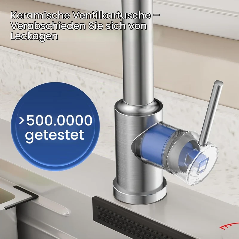 Küchenarmatur mit Ausziehbrause, 3 Strahlarten Wasserhahn Küche 360° Schwenkbar, Edelstahl SUS304 Sp