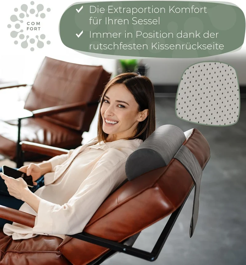 Nackenrolle für Sessel mit Gegengewicht (100% Memory Schaum), Nackenkissen Sofa Couch hängend, Nacke