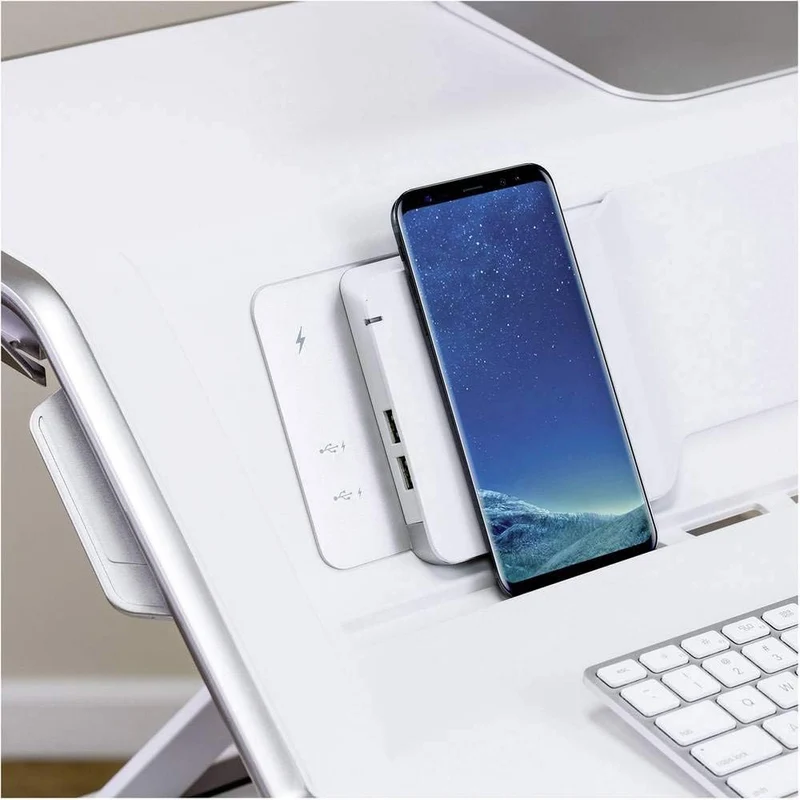 Fellowes höhenverstellbarer Sitz-Steh Schreibtischaufsatz Lotus DX, stufenlos höhenverstellbar mit S