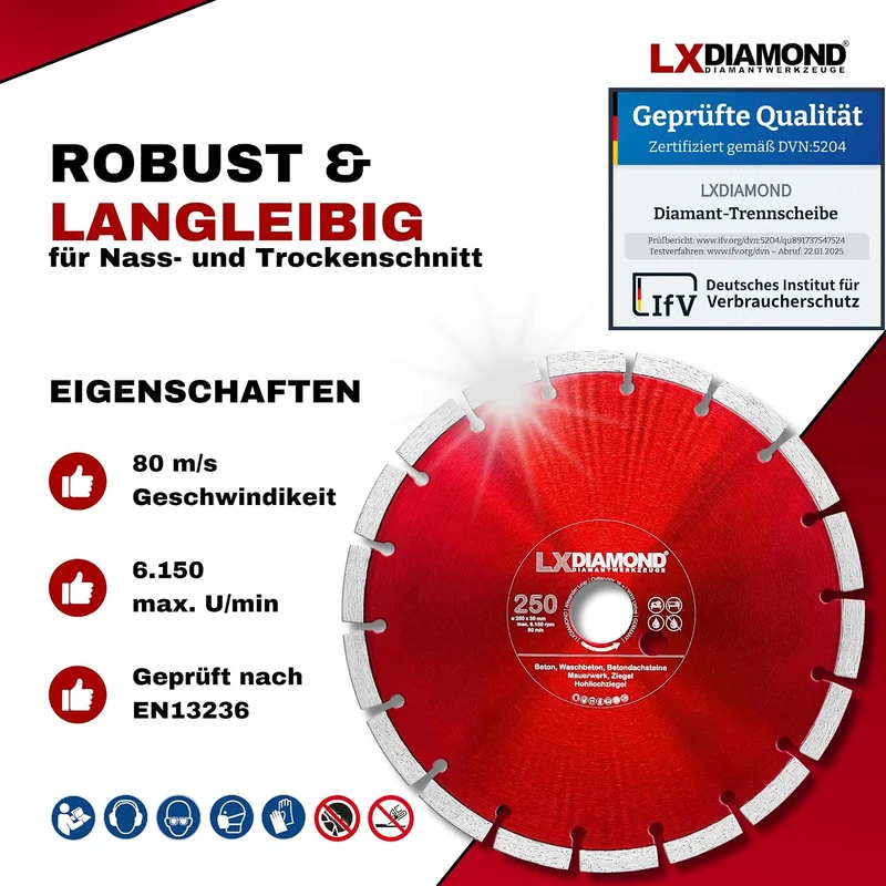 LXDIAMOND Diamant-Trennscheibe 250mm x 30,0mm - für Schneidetische, Brückensägen - Diamantscheibe zu