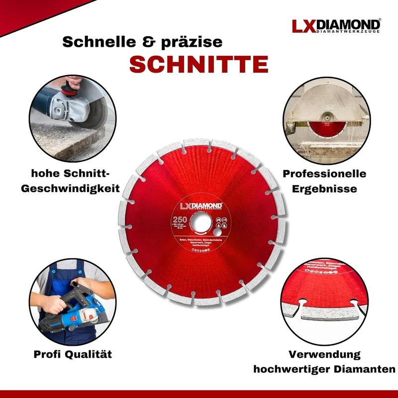 LXDIAMOND Diamant-Trennscheibe 250mm x 30,0mm - für Schneidetische, Brückensägen - Diamantscheibe zu