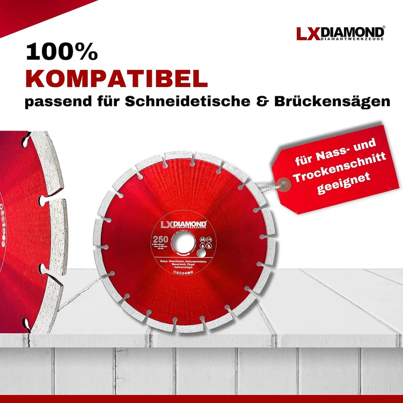LXDIAMOND Diamant-Trennscheibe 250mm x 30,0mm - für Schneidetische, Brückensägen - Diamantscheibe zu