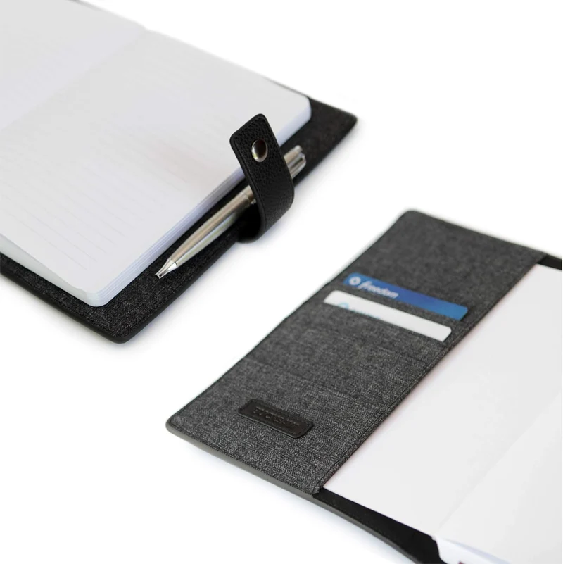 CASE ELEGANCE Nachfüllbares Leder Notizbuch A5. mit Stiftschlaufe, Kartenfächer - Messingverschluss