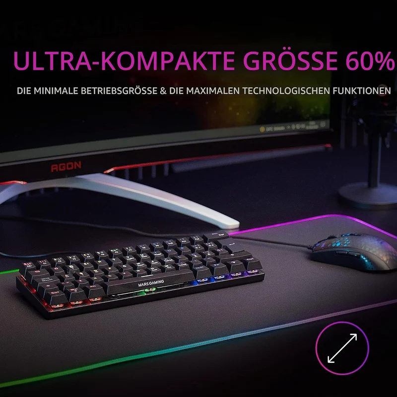 Mars Gaming MK60 Schwarz, Mechanische Gaming Tastatur FRGB, Antighosting, Switch Mechanischer Rot, I